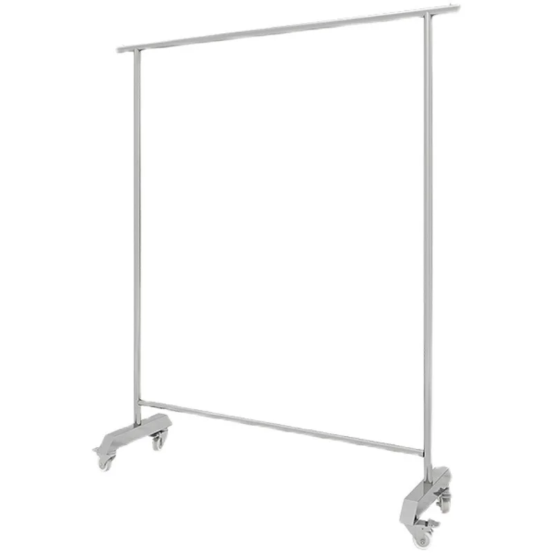Clothing Store Display Rack Stainless Steel Floor Rack Silver with Wheels