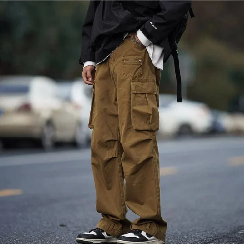 

Men's Cargo Pants Wide Straight Male Trousers Biker Motorcycle Korean Style Baggy Cheapest Regular Fit Vintage Street Harajuku