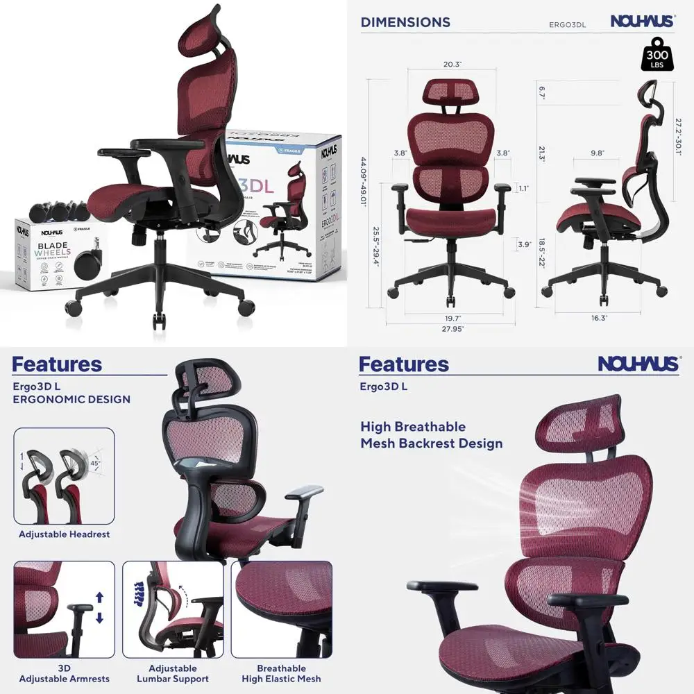 

Эргономичное сетчатое офисное кресло с высокой спинкой и регулируемым подголовником и колесиками для домашнего офиса