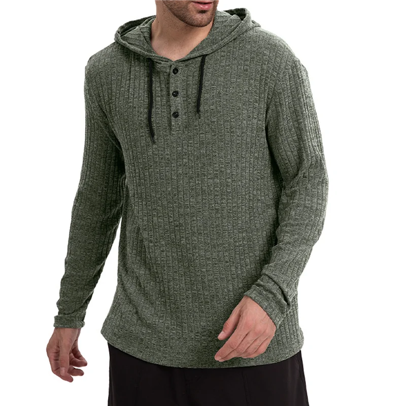 

【D75C】Men's 2025 Autumn And Winter Long Sleeve Casual Hooded Button T-Shirt Tops With Drawstring