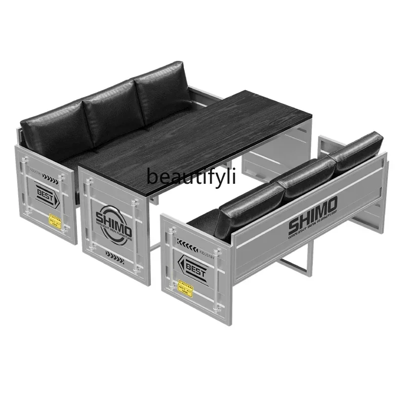 

ss 8617 Картка в индустриальном стиле, диван, кафе, магазин чая с молоком, креативный бар для переговоров, прозрачный бар, кованый железный стол и стул, комбинированный