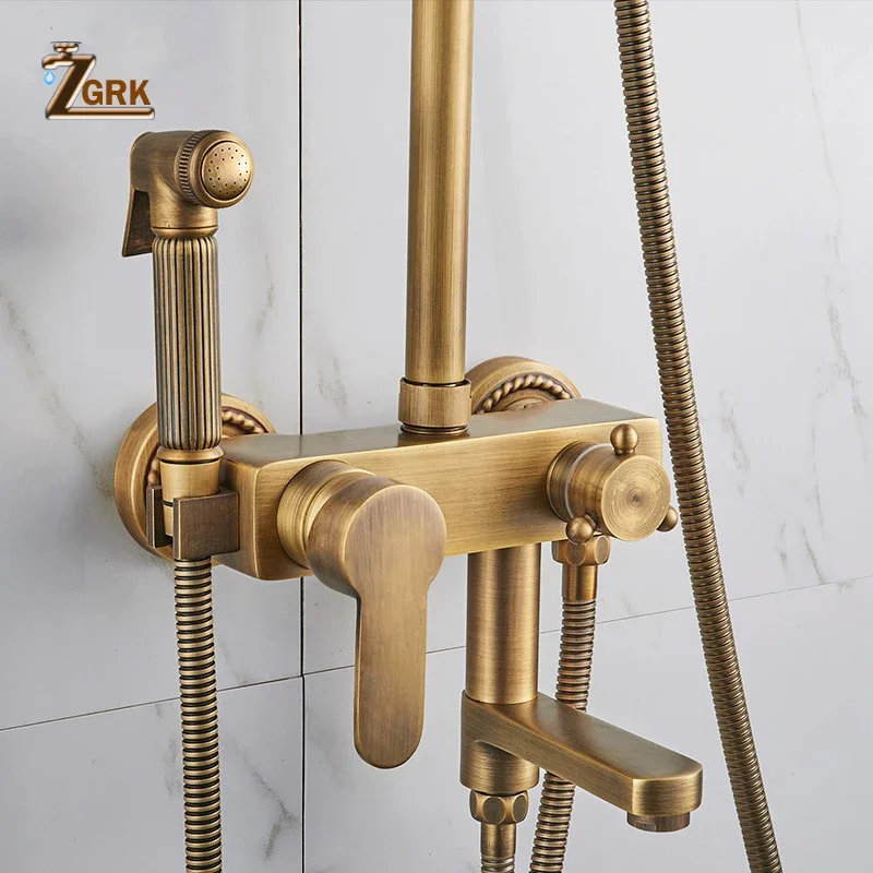 ZGRK-grifo de ducha antiguo para baño, conjunto de ducha de latón con cabezal de ducha de pulverización, grifo de bidé europeo