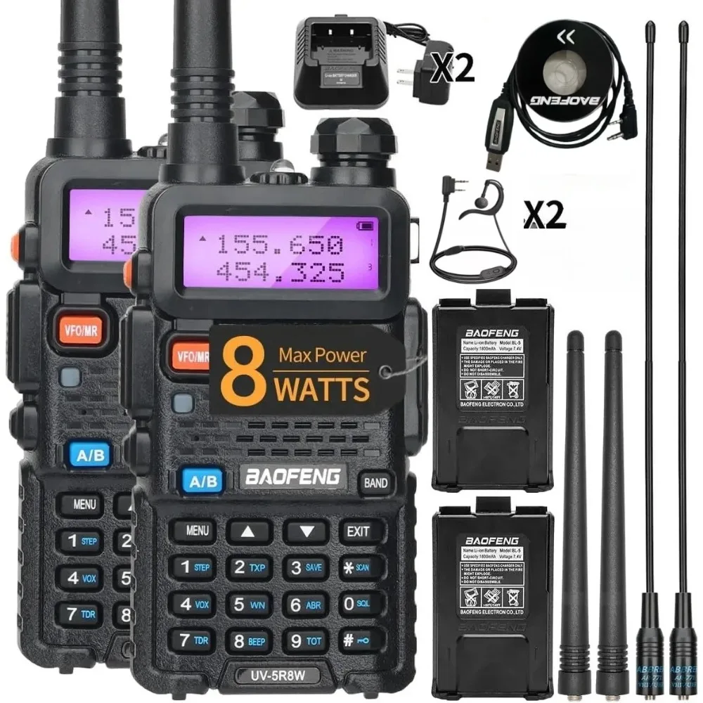 2 قطعة BaoFeng UV-5R 8 واط ثلاثي الطاقة اسلكية تخاطب عالية الطاقة المزدوجة الفرقة طويلة المدى 128 CH المحمولة يده UV 5R هام اتجاهين راديو #1
