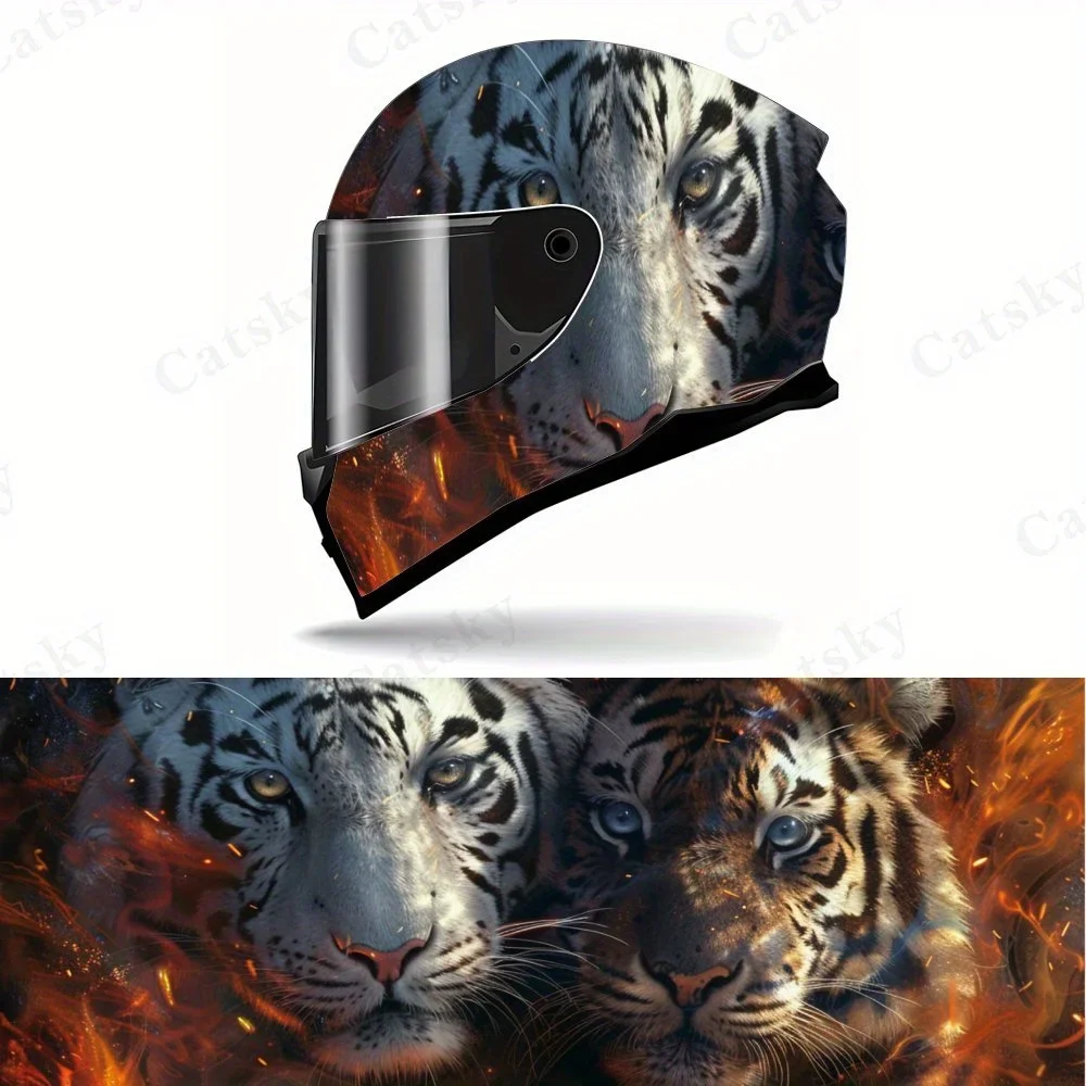 

Mysterious Twin Tigers Flame Design Motorcycle Helmet Vinyl Wraps Decal, Self-adhesive Waterproof Helmet Decoration, DIY Graffit