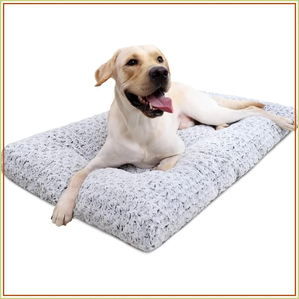 

Washable Dog Bed Deluxe Plush Crate Bed Comfy Kennel Pad Anti-Slip Pet Mat for Large to Small Breeds, 35x23 inch Gray