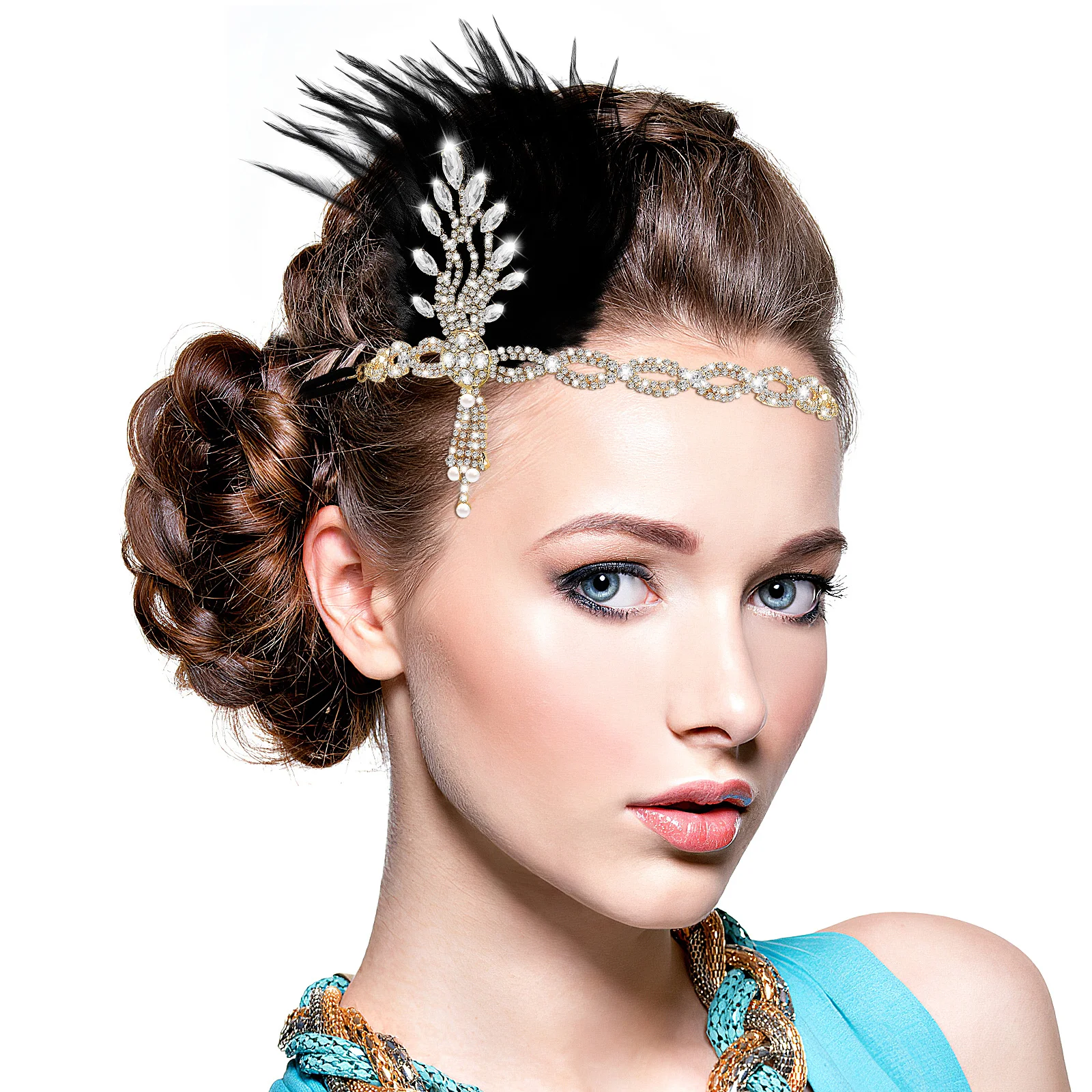 

Rhinestone Headband Black Rhinestones Women Flapper Vintage Hair Accessories Elastic Band Comfortable Lightweight
