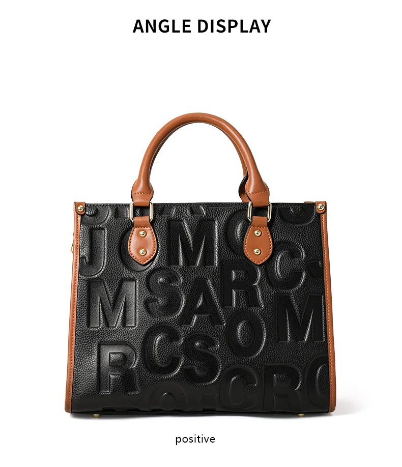 Große Kapazität Multi-Taschen Rindsleder Damen Tragetasche Buchstaben-Prägung Farbblock Handtasche Tragbare Schulter-Pendlertasche – Detail 7