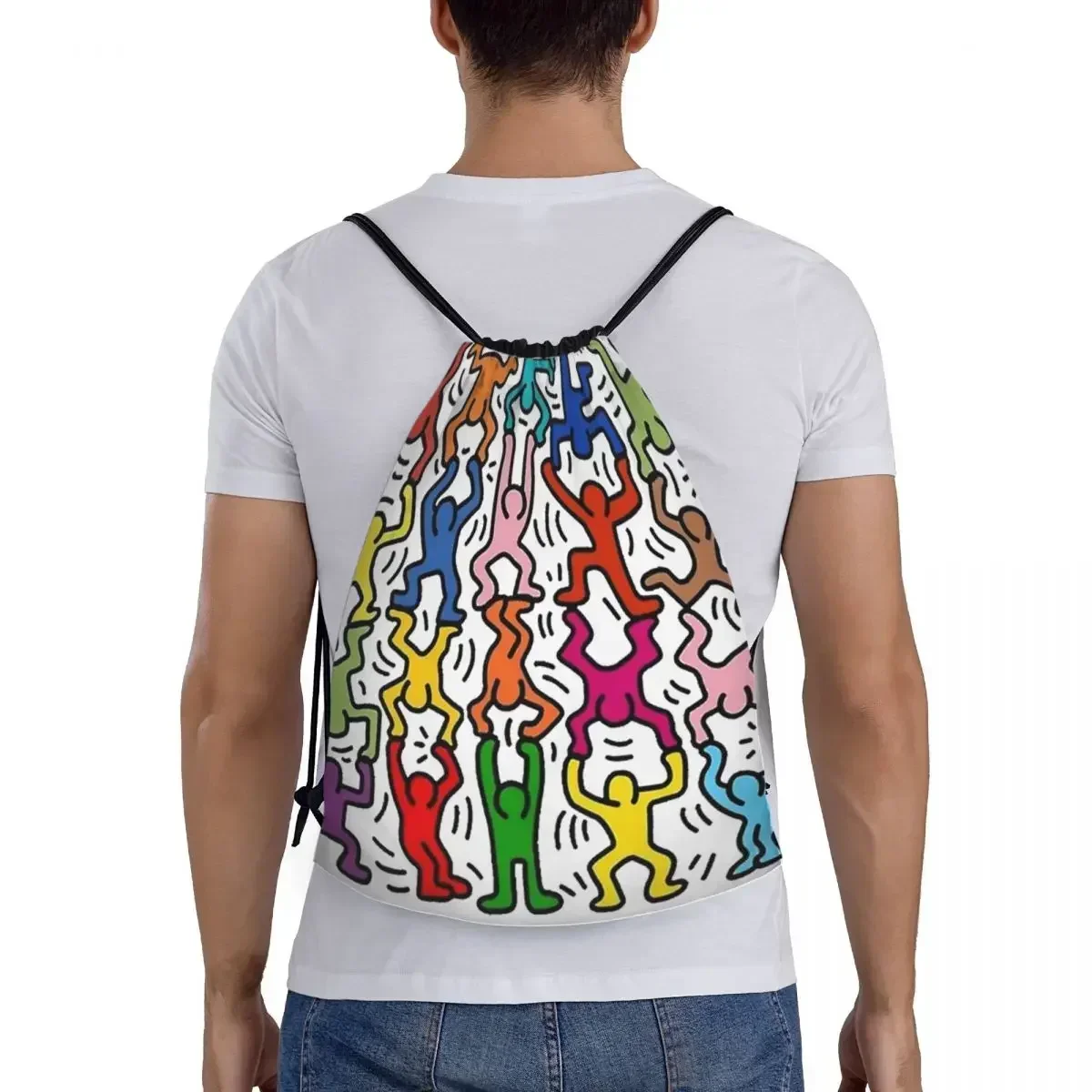 Pop Human Art Drawstring Backpack Bags Men Women Lightweight  Graffiti Haring Keiths Gym Sports Sackpack Sacks for Yoga