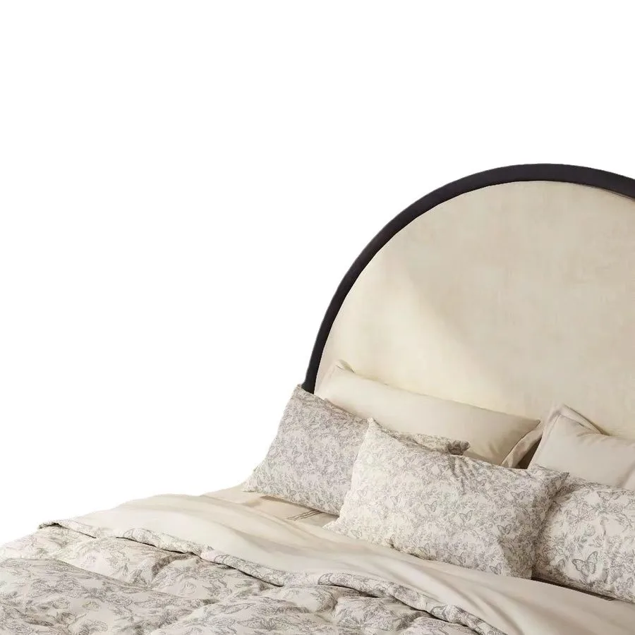 

Art bed Light luxury velvet cloth art bed Double French bedroom Black retro velvet and breakfast