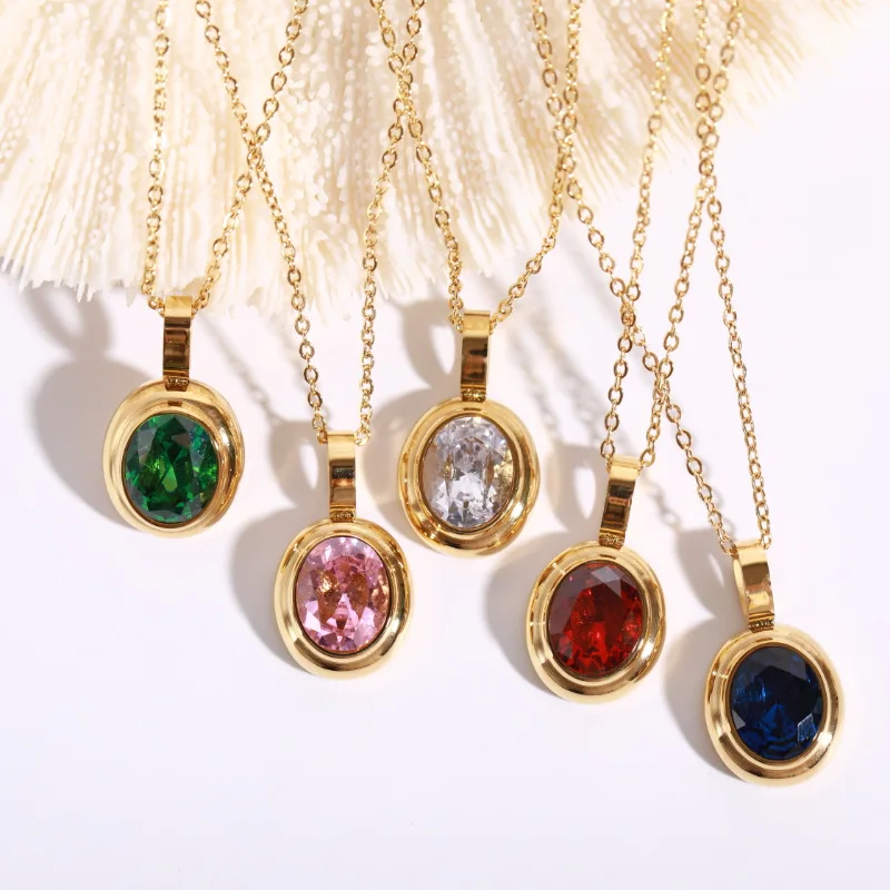 

Light Luxury Multi Color Necklace Colorful Gemstone Necklace 18k Gold Electroplating On Titanium Steel Classic Jewelry