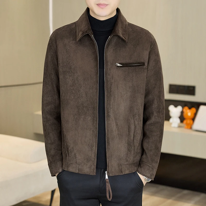 Advanced Retro Handsome Suede Velvet Collar Fashionable Versatile 2026 New Spring Autumn Men's Leather Jacket Loose Casual