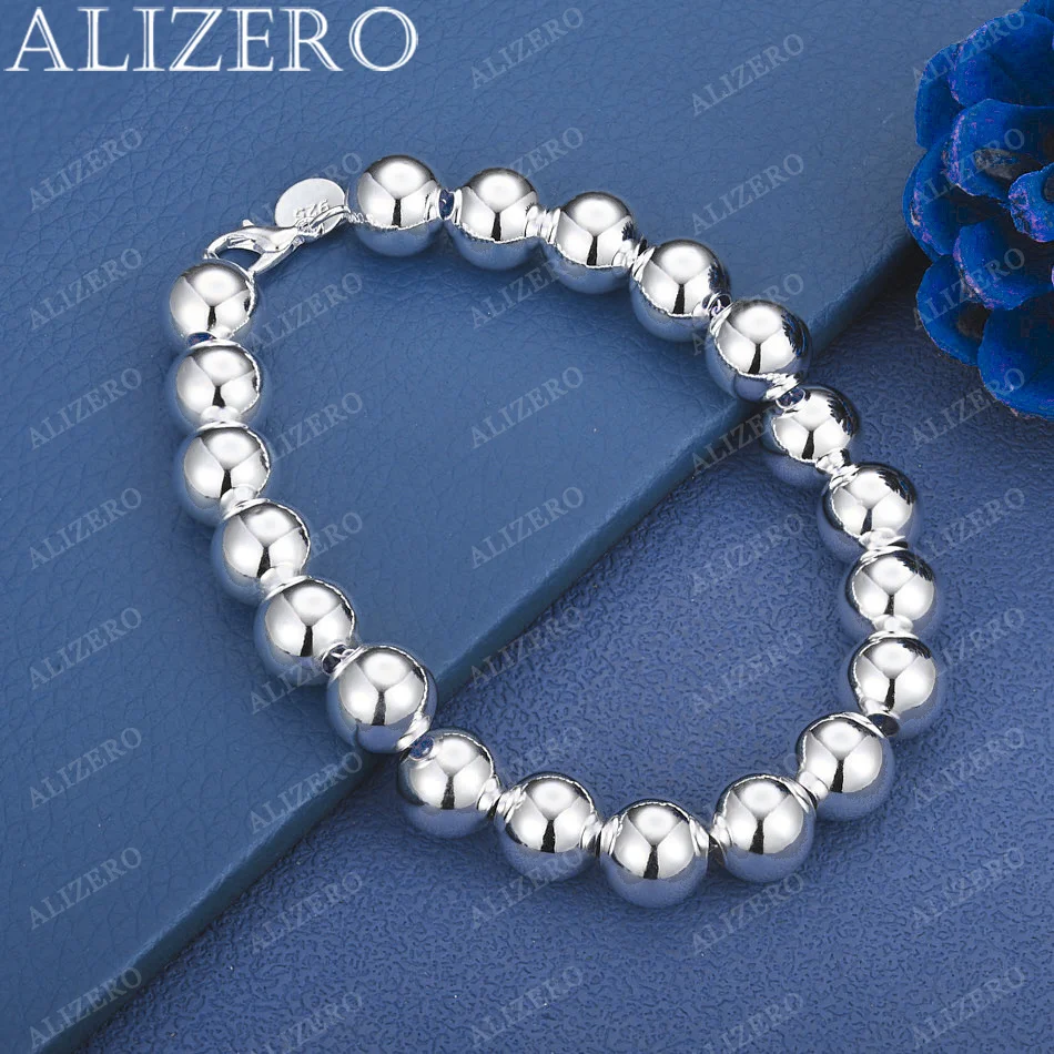 

ALIZERO 925 Sterling Silver Smooth 10mm Beads Bracelet For Women Men Fashion Elegant Accessories Jewelry Christmas Gifts