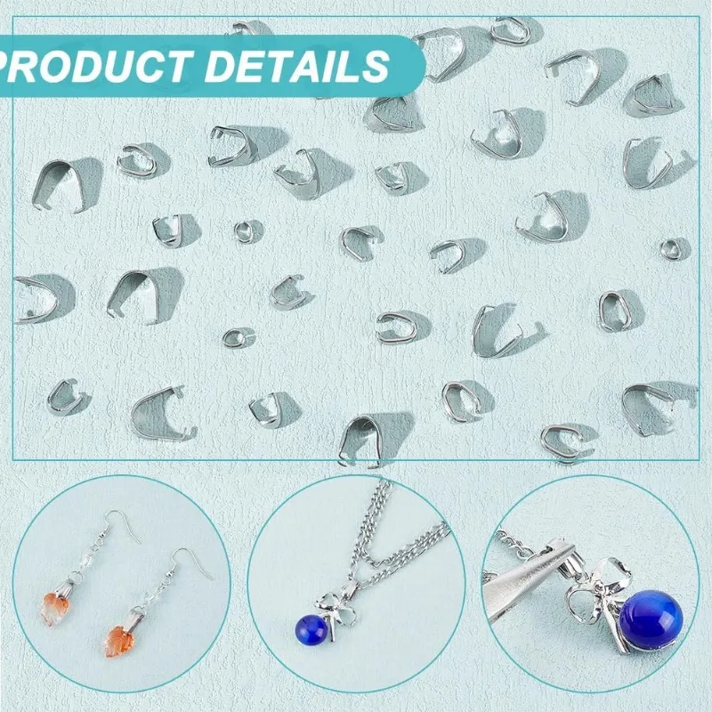 120Pcs 6 Styles Stainless Steel Pinch Clips Clasp Bail Snap On Bails Hook Pendant Clip Clasp Metal Connector Clasps Pendant