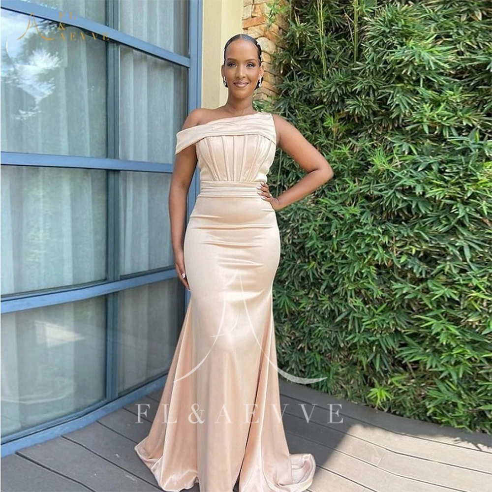 

FL & AEVVE атласное платье подружки невесты цвета шампанского, индивидуальное платье русалки на одно плечо, свадебное платье, вечерние платья