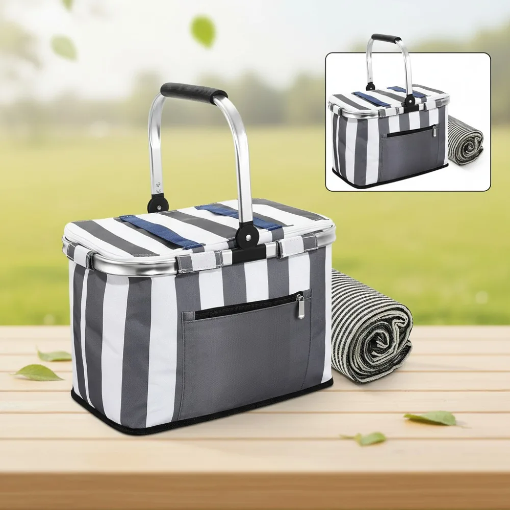 

35L Large Insulated Picnic Basket Cooler Bag with Blanket Leakproof Collapsible Portable for Outdoor Camping Hiking