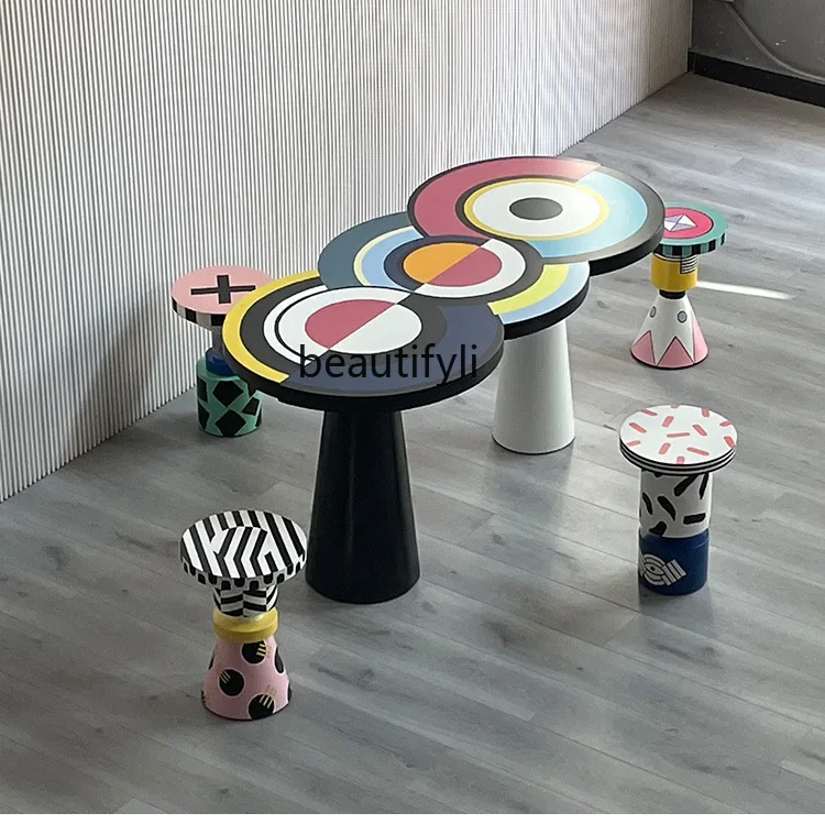 Modern Minimalist Designer Creative Handmade Cartoon Stool Pattern Chess Stool Bedroom