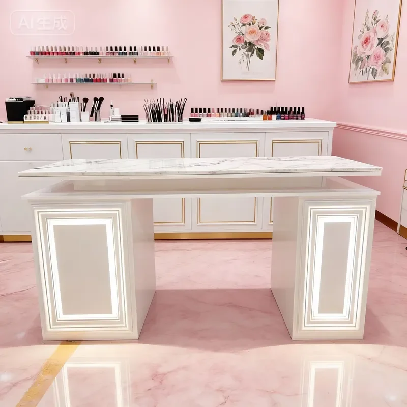 Luxury MDF Manicure Table Chair Set Custom Size Color Fan USB Charging Professional Nail Salon Furniture