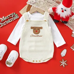 Sleeveless Embroidery Crochet Autumn Winter Newborn Jumpsuit Clothes 2024 Christmas Baby Boys Girls Knit Overalls Romper