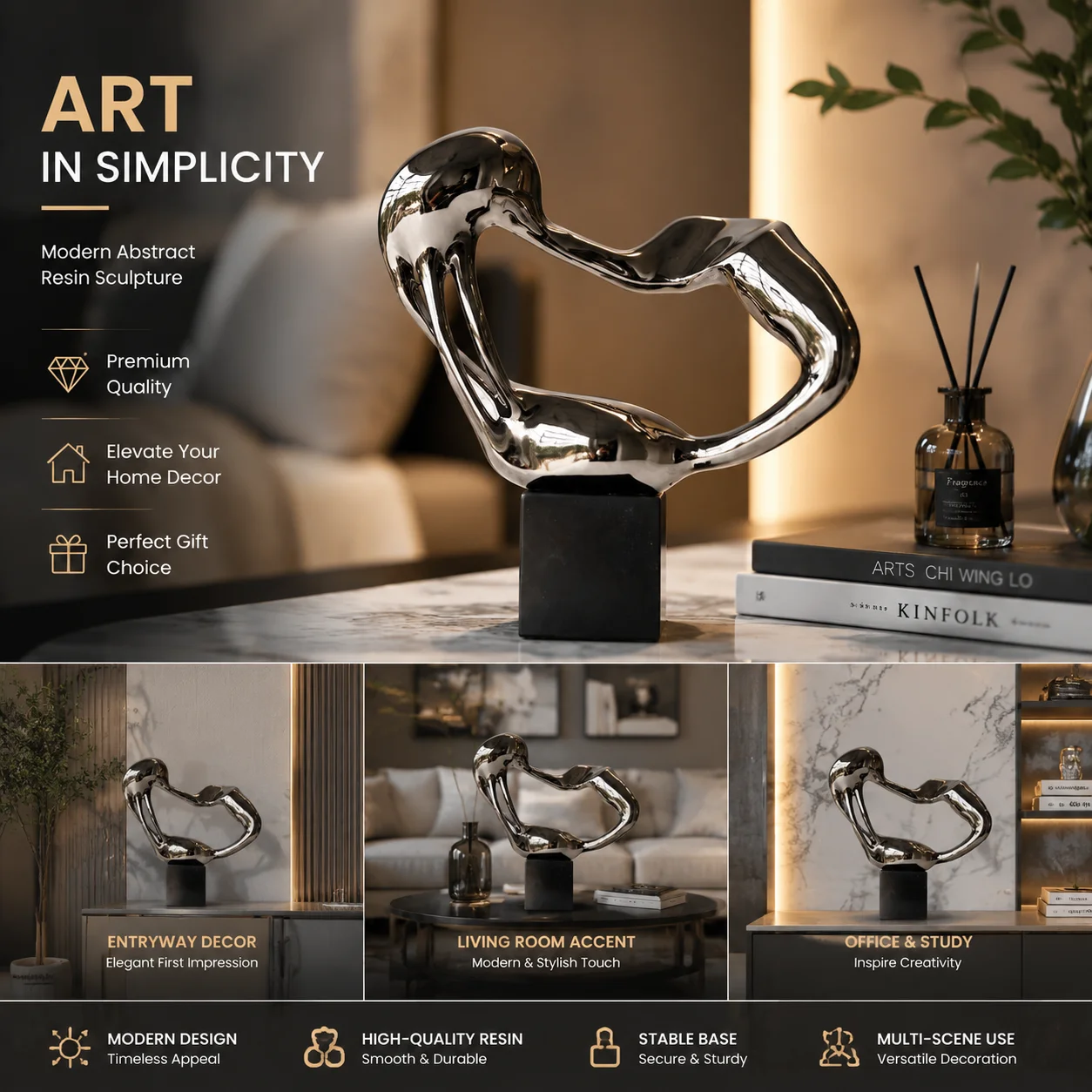 Modern Minimalist Abstract Resin Sculpture, Artistic Desktop Ornament for Living Room Entryway Villa Showroom Wall Background