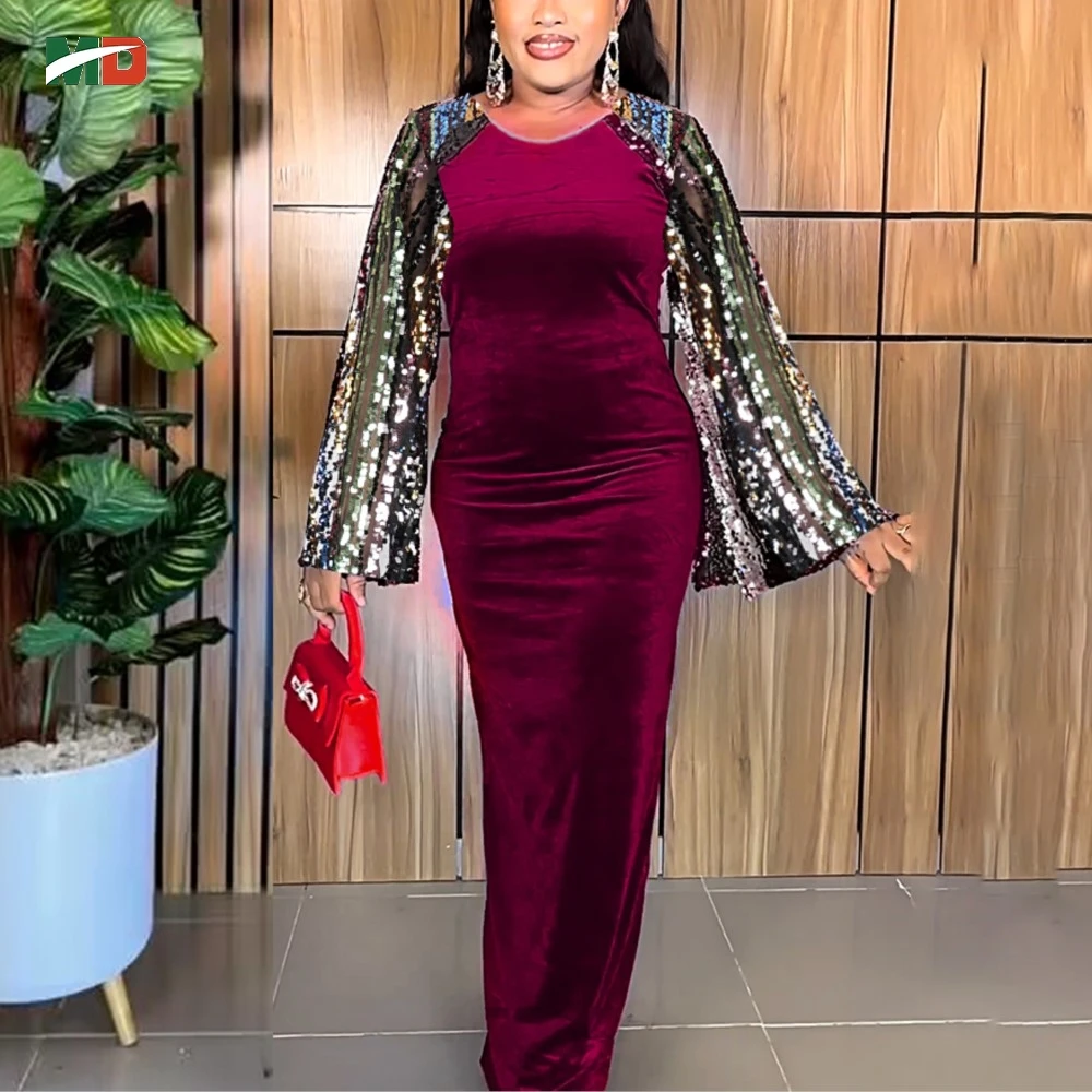 

MD 2026 New Fashion African Plus Size Kaftan Dress Velvet Wedding Party Djellaba Gown Turkey Dress luxury Elegant 2024 Clothing