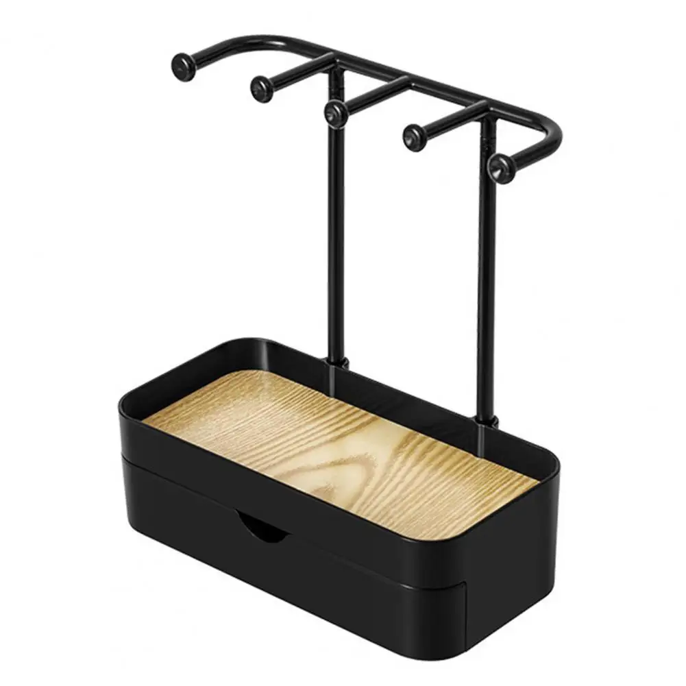 Necklace Display Stand Jewelry Organizer Rack with 5 Hooks Wooden Tray Necklace Holder Stand for Bracelets Earrings for Rings