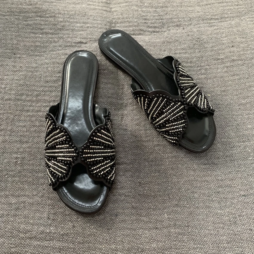 Luxury Summer Flat Sandals for Women Fashion Faux Pearl Designer Slide Sandal Comfortable Lightweight Beach Casual Shoes Woman image 5