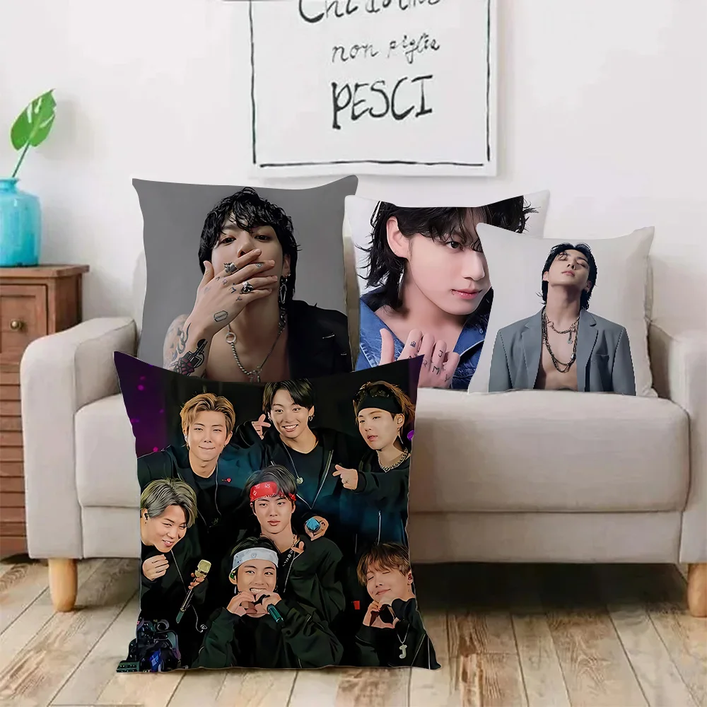 Korean Idol Jungs-kooks Pillow Covers Cartoon Sofa Decorative Home Double-sided Printing Short Plush Cute Cushion Cover-B-B-BTS