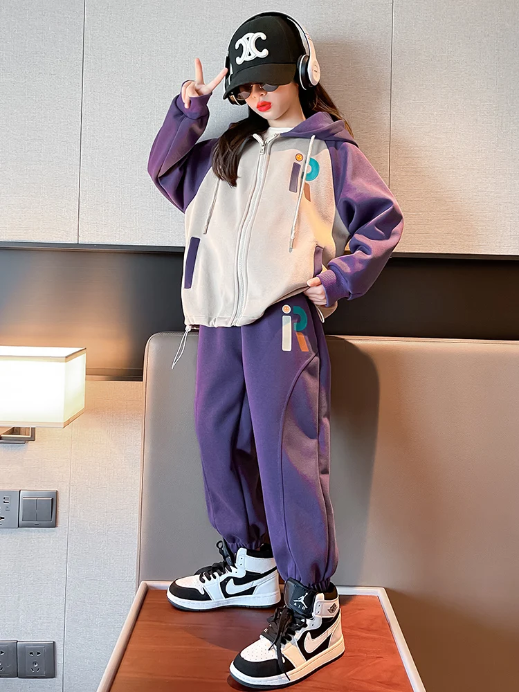 girls'-faionable-fce-lined-spor-two-piece-set-autumn-winter-korean-sle-children's-clothing-warm-outerwear-and-pants