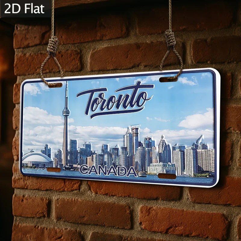 Letrero artístico de pared de metal plano 2D, vintage, Toronto Canadá, 15,24x30,48 cm, diseño retro de torre CN y hoja de arce de aluminio resistente