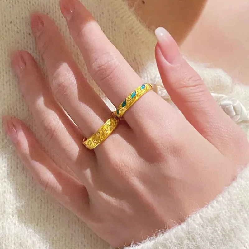 جديد نمط المحكمة الصينية الإغاثة حلقة مفتوحة المرأة المتخصصة الأزياء الخفيفة الفاخرة مذهب النبيلة الراقية خاتم المجوهرات #4