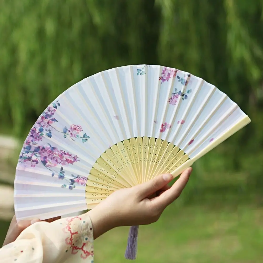 Portable No Deformation Folding Fan Bamboo Handle Handheld Props Fan Ancient Style Handmade Prom Decor