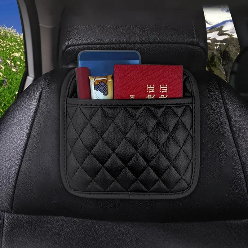 PU Leather Car Organizers Pocket Bags Car Storage Box Auto Cards Phone Key Storage Bag Sticky Pouch Car Interio Accessories