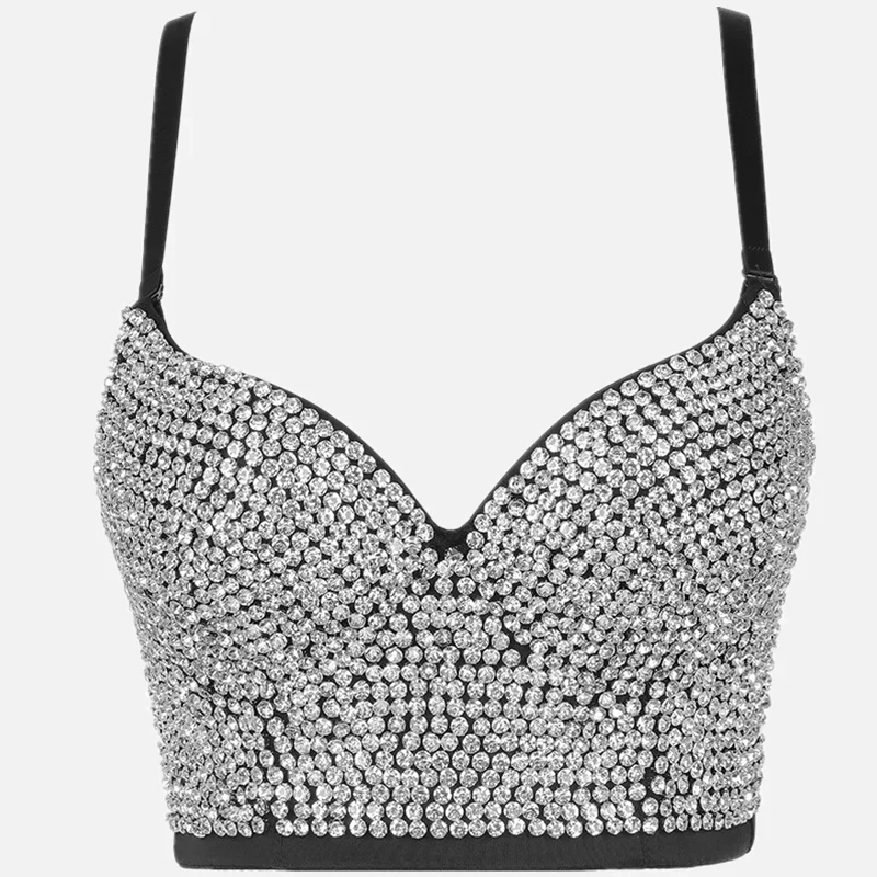 Women Tank Tops Luxury Sequined Rhinestone Pearl Wedding Push Up Bra Woman Clothes Camis Stage Ladies Crop Top Corset y2k Blusas