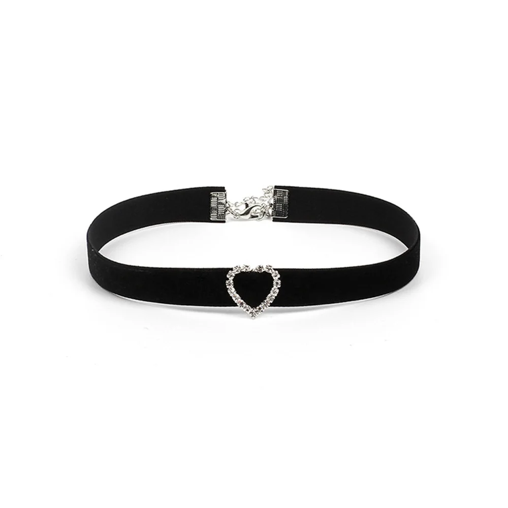 Kpop Black Velvet Clavicle Chain Collar Trendy Black Acrylic Gemstone Zircon Heart Crystal Choker Necklace For Women Jewelry