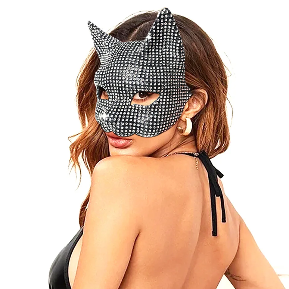 

Cat Shiny Cat Ear Masks Cosplay Halloween Party Costume Accessories Long Gloves Sexy Bling Kitten Half Masks