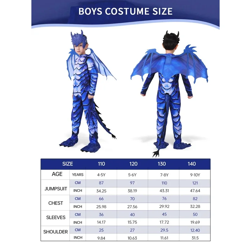 بذلة Boy The Frost Blue Dragon Knight للأطفال لحفلات الهالوين كرنفال مع قناع ذيل الجناح