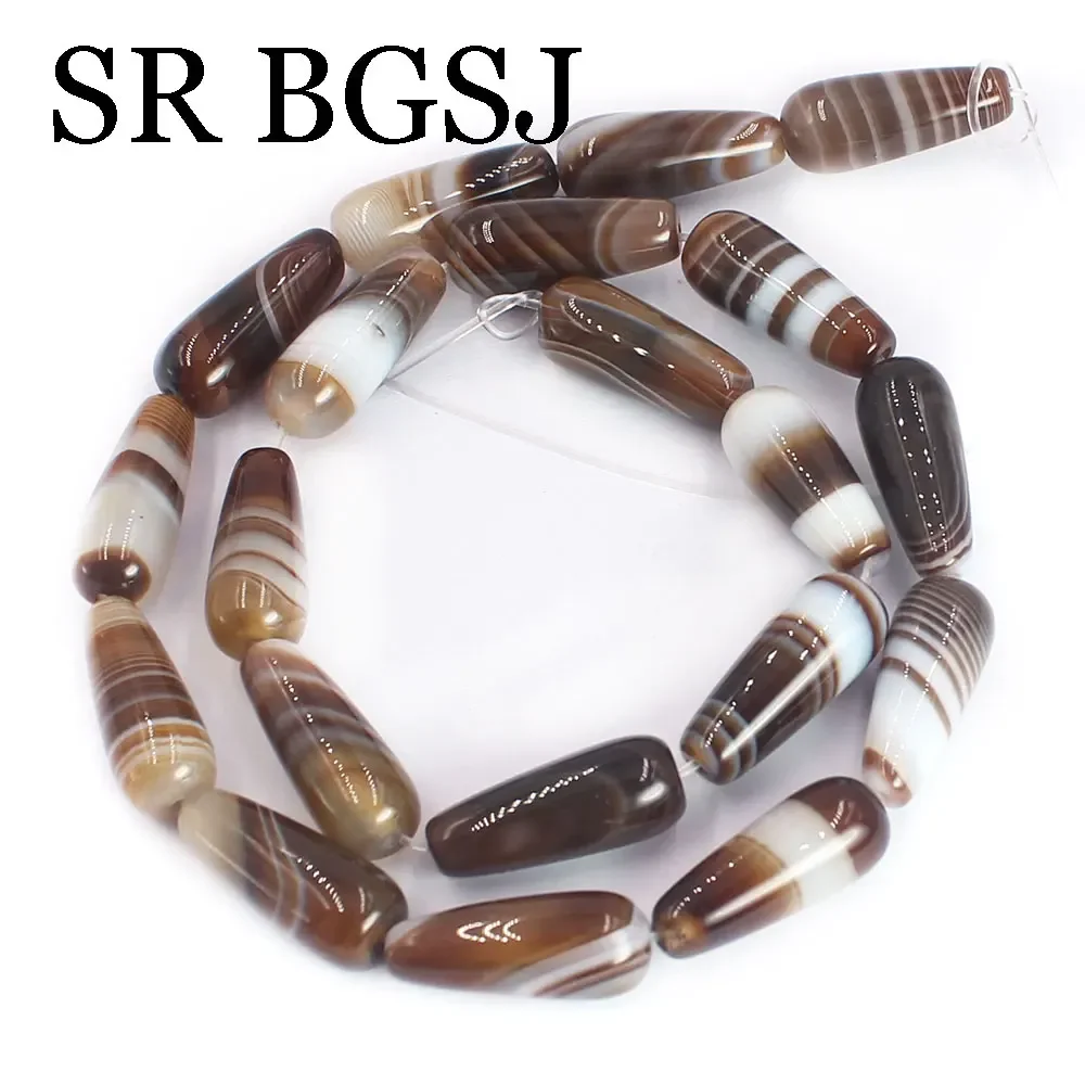 8x20mm Wholesale Teardrop Stone Natural Band Stripe Agate Loose Spacer Beads for Jewelry Making DIY Necklace 15inch