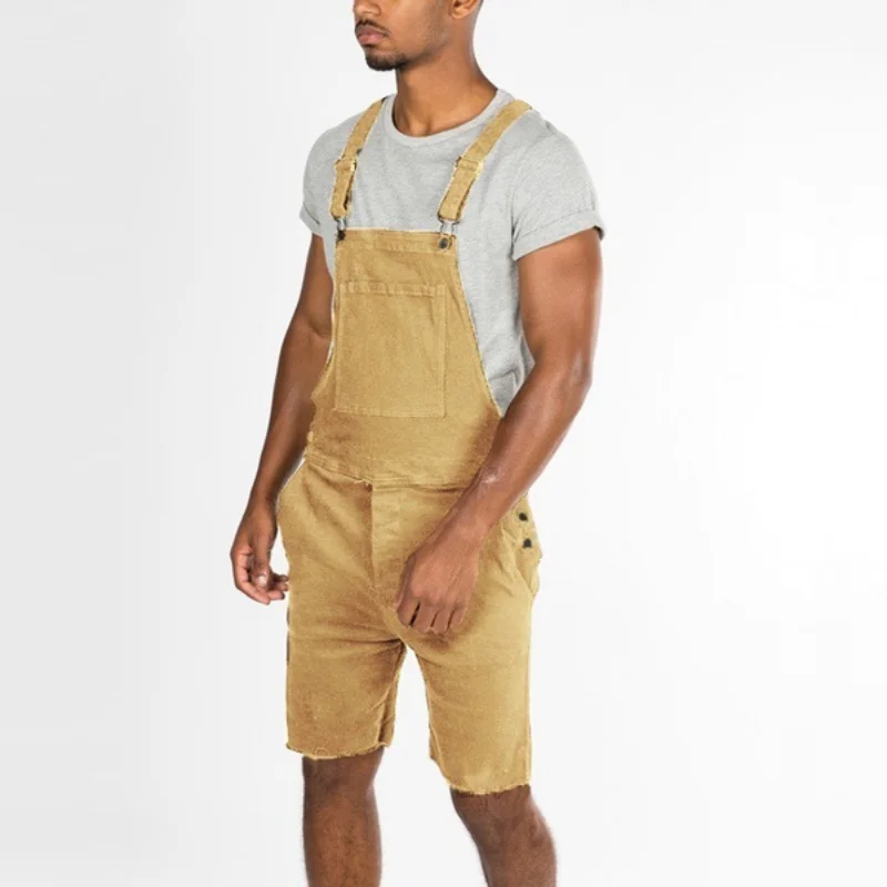 Tooling Overalls Vintage Men's Denim Perforated Shorts One Piece Work Suit Strap Pants Overalls S-3XL