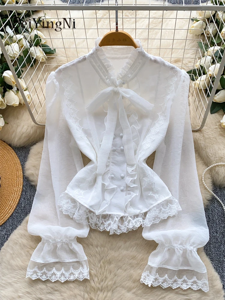 

Beiyingni 2025 Kpop элегантные женские рубашки с бантом на шнуровке шифоновые блузки с длинными рукавами женские однотонные пуговицы стильные повседневные блузки