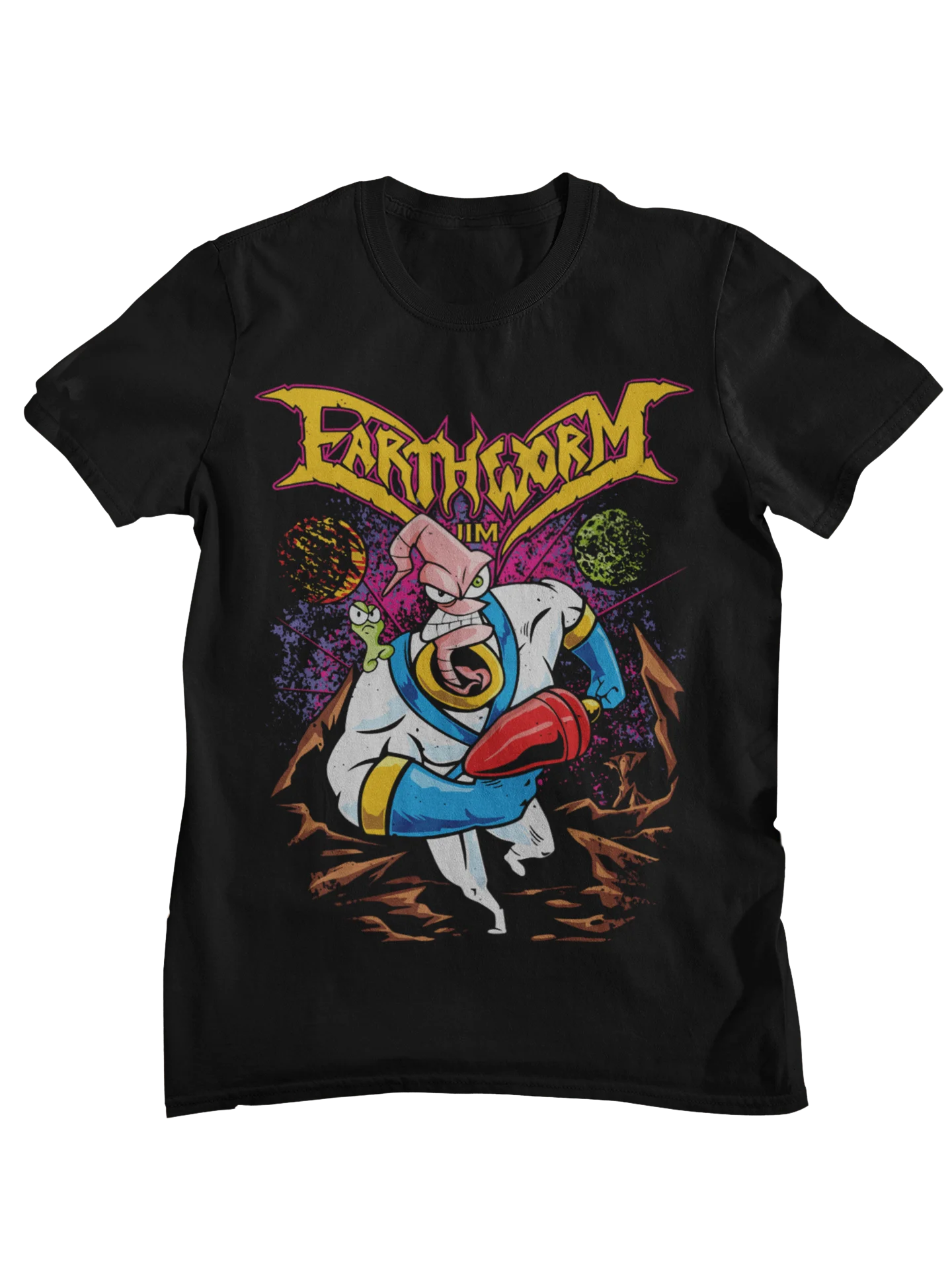 Camiseta gráfica retro Earthworm Jim de los años 90 para hombre, camiseta clásica de algodón de manga corta con personajes de videojuegos
