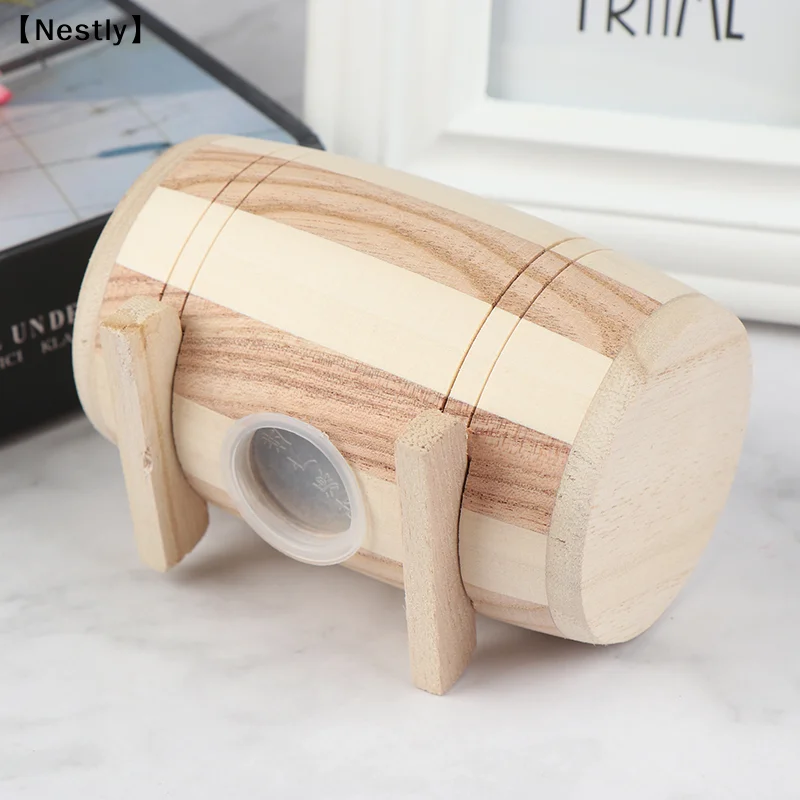 1pc Wooden Money Box Piggy Bank Money Box Savings Wine Barrel Wood Piggy Bank〔Nest〕