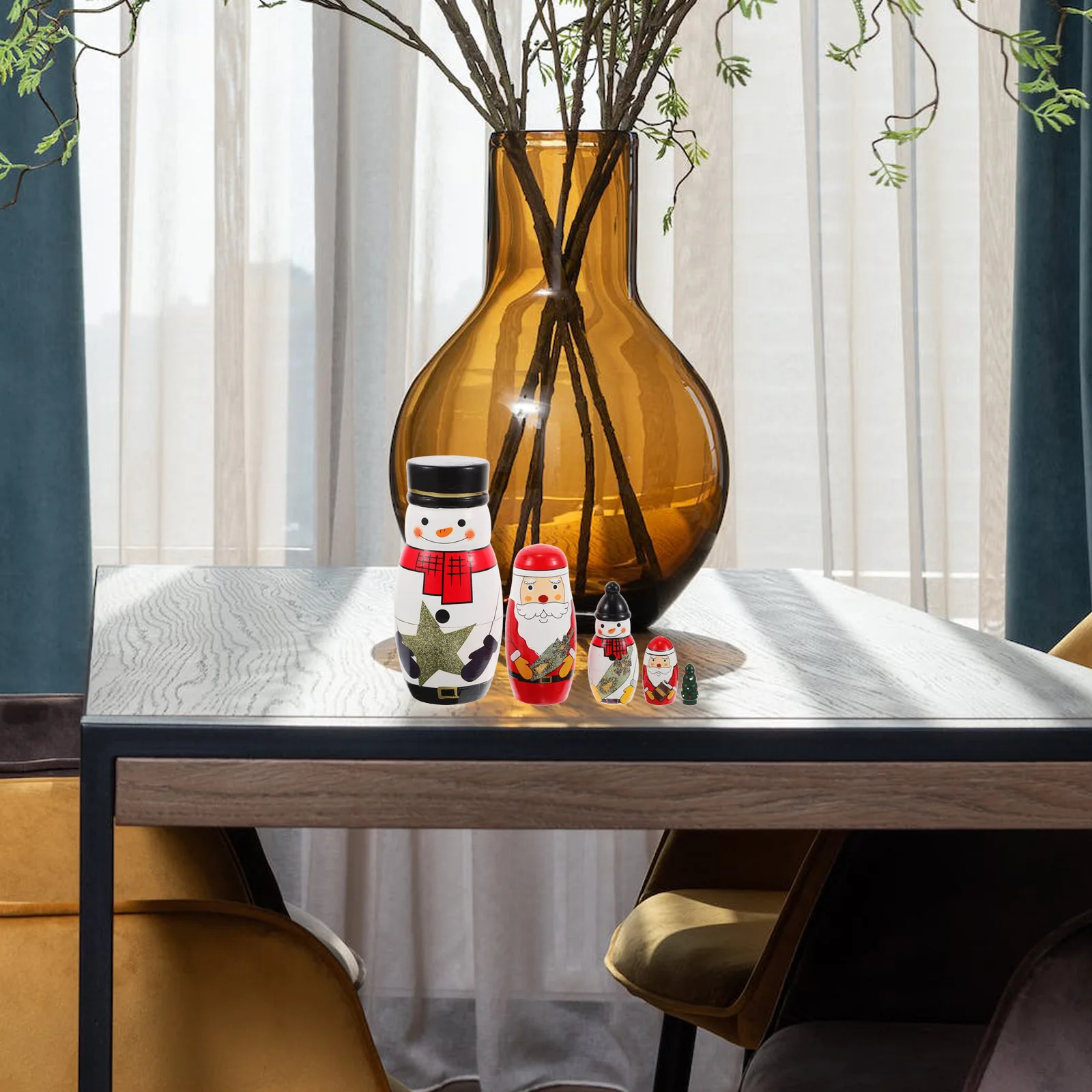 

5 Russian Nesting Snowman Matryoshka Sets Colorful Hand Painted Decorative Jewelry Storage Collection Nesting