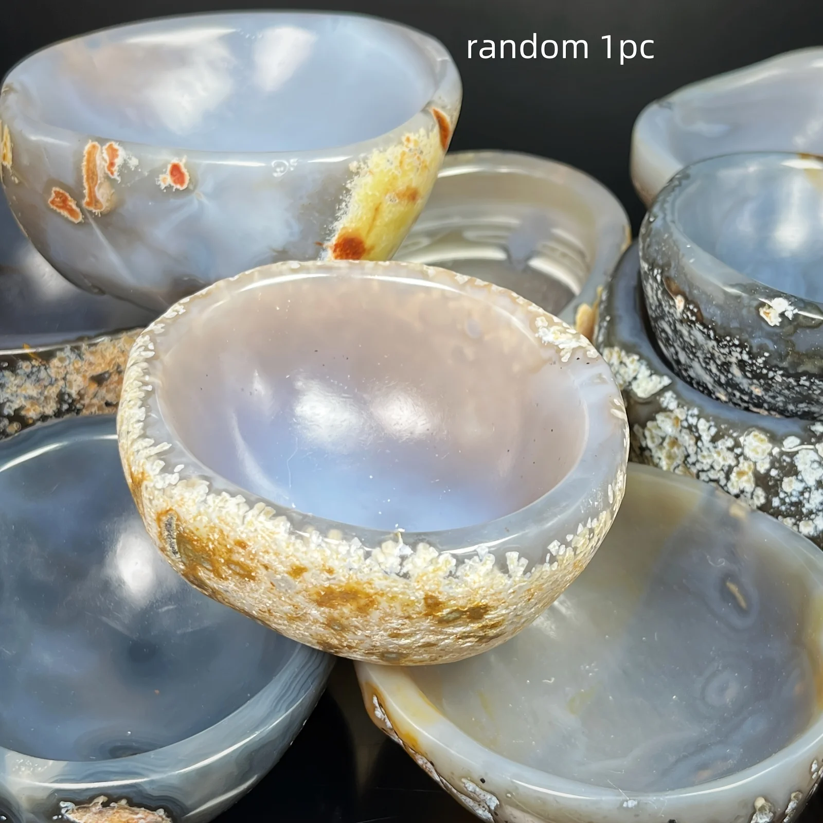 

1pc Natural Agate Quartz Crystal Bowl - Handcrafted Original Stone Meditation Bowl, a Decorative Centerpiece for Home Altar