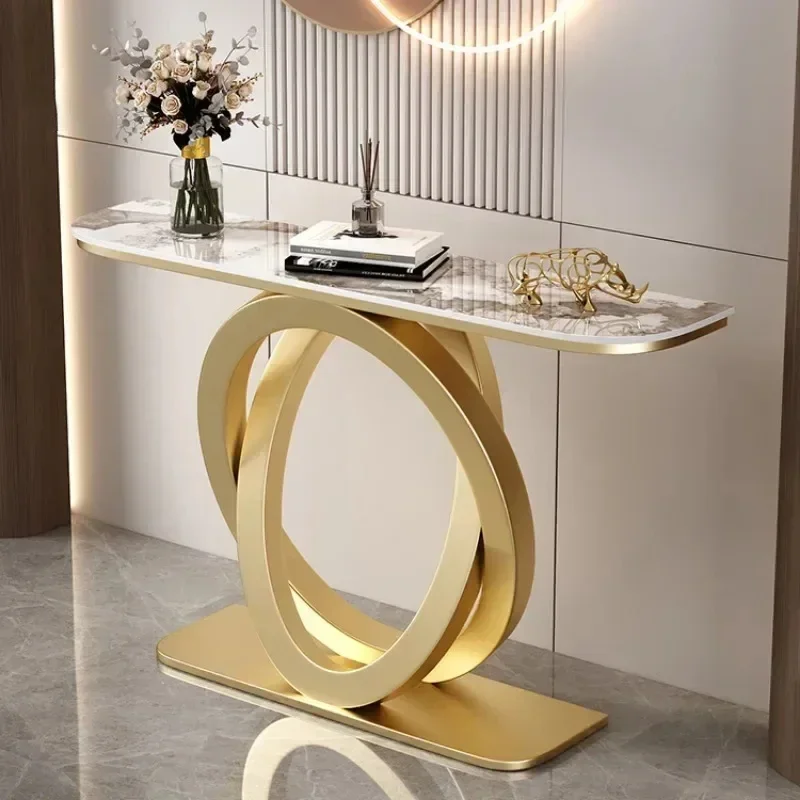 

Customizable Luxurious Slate Console Tables Italian Semicircular Iron Entrance Cabinet Table Home Furniture
