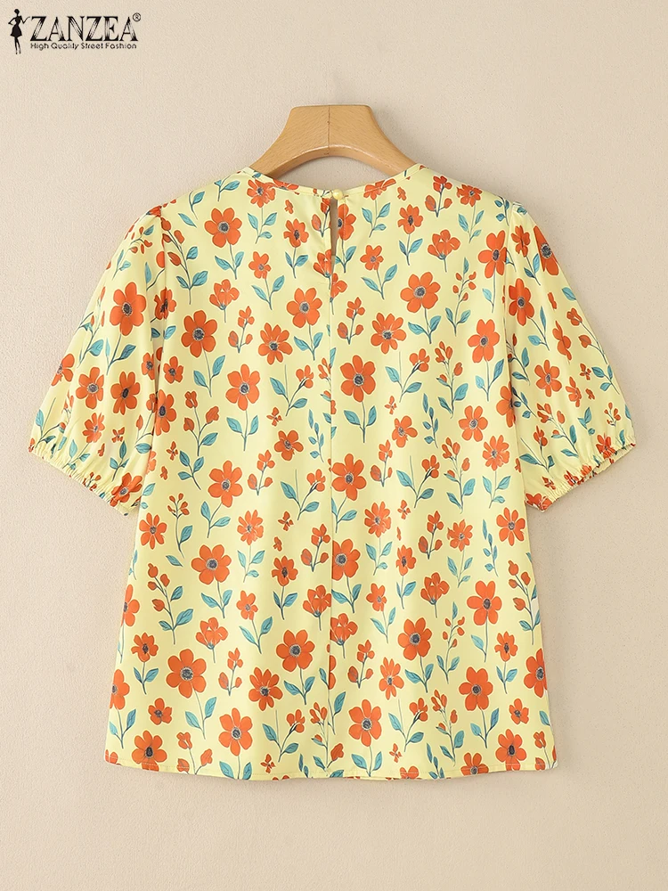 Verano bohemain camisa de vacaciones ZANZEA mujeres Blusas con estampado Floral Casual cuello redondo manga corta Tops Mujer Blusas sueltas Chemise