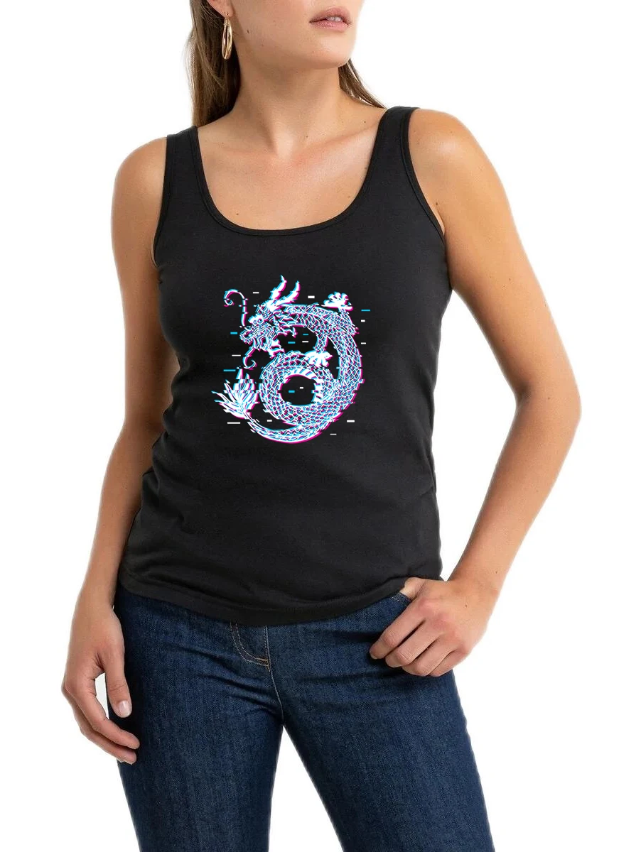 Oriental Dragon Totem Steam Design Tank Tops Women's Fashion Sexy Breathable Sleeveless Tee Gym Fitness Top