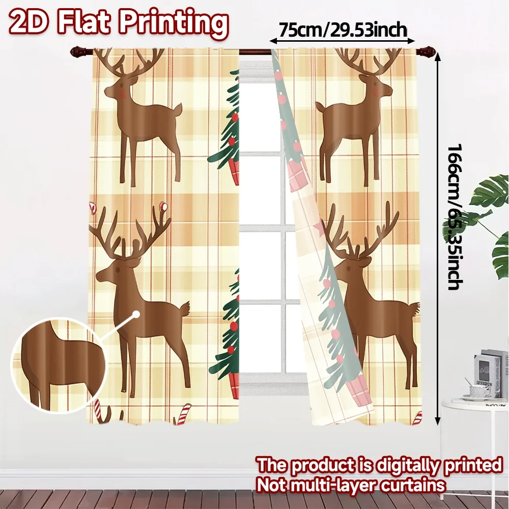 2pcs,Curtains Christmas Trees Candy Canes Reindeer (2) Popular Curtain Cloth Yarn Curtains Home Decor Perfect for