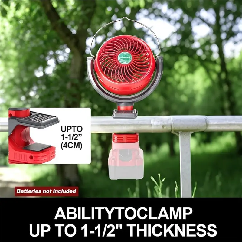 Camping, Camping Clip-On Fan Cordless(2-Speed, 270°& 300° Rotation), Outdoor, Job Site& Bedroom(Battery Not Included)