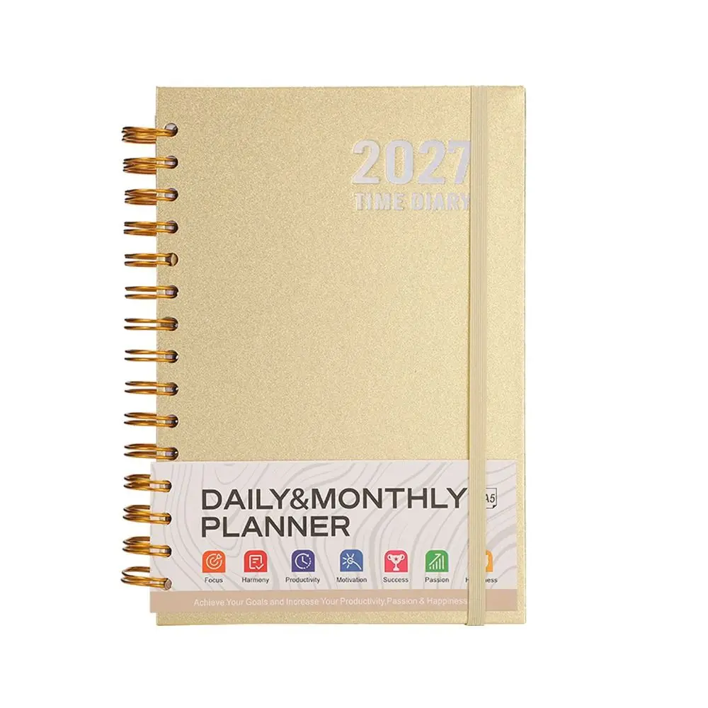 New A5 2027 Schedule Planner English with Elastic Band Daily Notepad Spiral Notebook 336 Pages To Do List Notebook Work