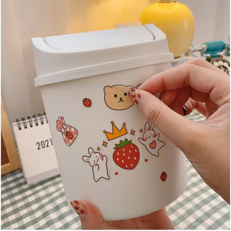 

Настольный органайзер для мусорного бака Ins с крышкой, мусорное ведро Kawaii Cute Bear, ящик для хранения, держатель для ручек для девочек, ведро для хранения с откидной крышкой